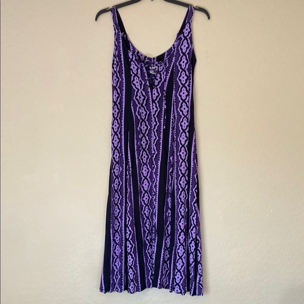 RAMA, medium, purple and black print maxi dress with adjustable straps